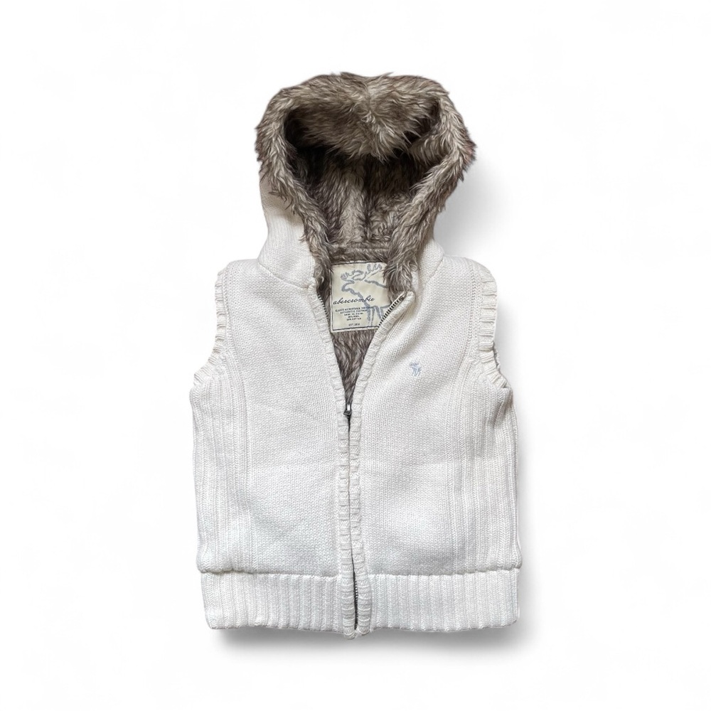 Vintage Abercrombie & Fitch Off-White Knit Vest with Faux Fur - Picture 1 of 8